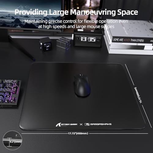 ATTACK SHARK CM05 Glass Gaming Mouse Pad,17.7x15.7 in Large Mouse Mat，Non Slip 9H Hard Mousepads,Nano-Textured Glass Surface with Improved Precision and Speed for FPS Players-Pure Black - color: Pure Black
