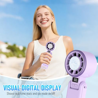 PlayHot Portable Handheld Cooling Fan, Travel Essentials, Gifts for Women | Instant Cooling, 10m/s Airflow, 5-Speed, 10H Max, USB-C Rechargeable, LED Display, 3-in-1 Foldable for Cruise, Beach Vacation - color: Purple