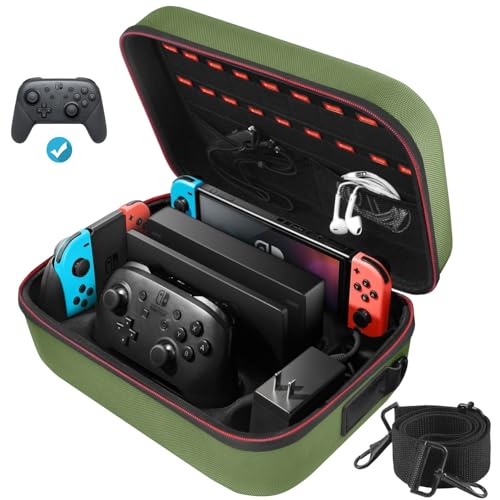 COOWPS Switch Case for Nintendo Switch/Switch OLED Model, Portable Travel | Full Protection Bag with 18 Game Card Slots Storage Carrying Cases for Switch Console Pro Controller Accessories Green - color: Green