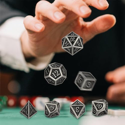 Metal Dice Set, 7pcs Polyhedral Metal DND Dice Set, DND Starter Set, D&D Gifts with Gift Bag, Role Playing Board Games Accessories, Silver - color: Silver + Gift Bag