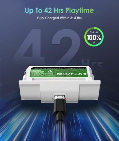 Rechargeable Xbox Battery Pack Compatible with Xbox Series X|S, Xbox One/One S/One X/Elite Controllers, 1400mAh Xbox Controller Battery Pack Rechargeable with USB Cable, Play While Charging,White - color: White