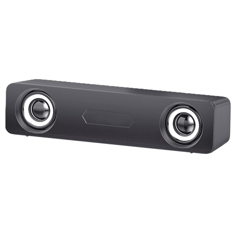 Computer Speakers for Desktop PC - 10W Wired Stereo Speakers with Volume Turning Dial, USB Powered, 3.5mm Audio Connector, Compact Accurately Tuned Soundbar with Deep Bass for Office, Home, and Gaming