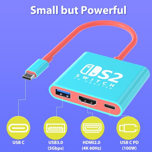 PURBHE TV Docking Station for Nintendo Switch 2 and 1 and Steam Deck, Support TV Dock Mode, Portable HDMI Adapter Accessories for Nintendo Switch 1 and OLED and 2 Dock - size: 8 Inch USB C Cable