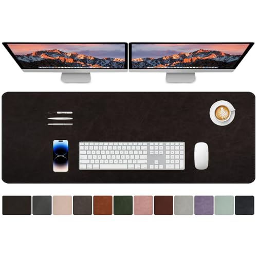 CHEERYGOO Faux Leather Desk Mat - Waterproof Mouse Pad, Non-Slip PU Leather Blotter, Writing Surface for Office and Home 47"x17" XXL Black - color: Black, size: 47" x 17"
