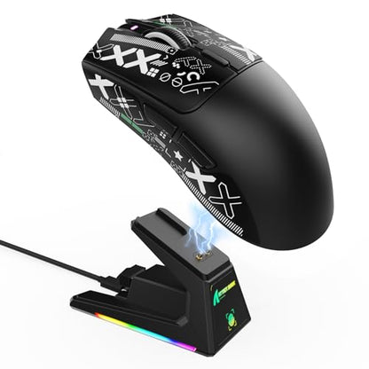 ATTACK SHARK X1 Ultralight Tri Mode Wireless 40000 DPI Gaming Mouse-Black | Magnetic RGB Charging Dock,Anti Slip Grip Tape,PixArt PAW3395 Pro Optical Sensor,BT/2.4Ghz/Wired,Driver for PC Win Mac Gamer - color: Black+Grip Tape