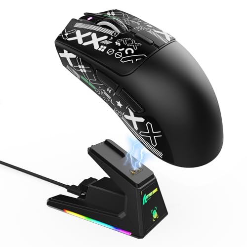 ATTACK SHARK X1 Ultralight Tri Mode Wireless 40000 DPI Gaming Mouse-Black | Magnetic RGB Charging Dock,Anti Slip Grip Tape,PixArt PAW3395 Pro Optical Sensor,BT/2.4Ghz/Wired,Driver for PC Win Mac Gamer - color: Black+Grip Tape