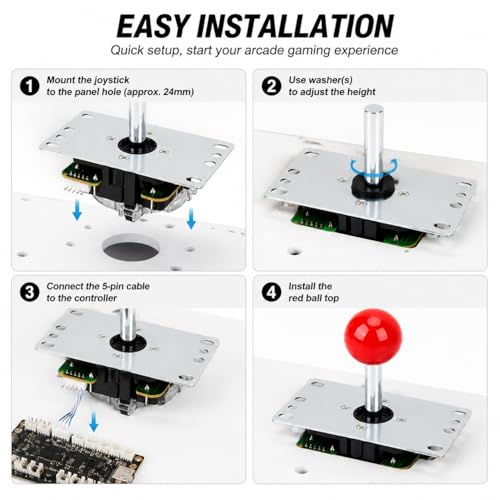 Arcade Joystick Gamepad DIY Joystick Arcade Game Fighting Stick Replacement Parts Pin Circuit Board with Ball Head - color: Red