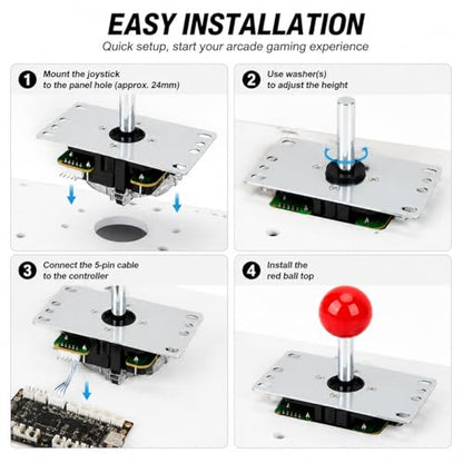 Arcade Joystick Gamepad DIY Joystick Arcade Game Fighting Stick Replacement Parts Pin Circuit Board with Ball Head - color: Red