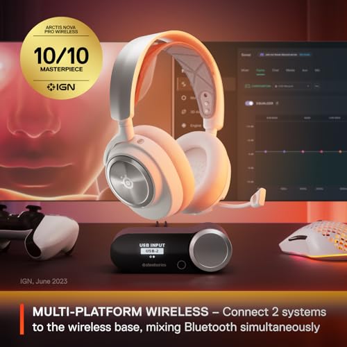 SteelSeries Arctis Nova Pro Wireless Multi-System Gaming Headset — Neodymium Magnetic Drivers — Active Noise Cancellation — 2 Battery System — ClearCast Gen 2 Mic — PC, PS5, PS4, Switch, Mobile - color: White, style: PC