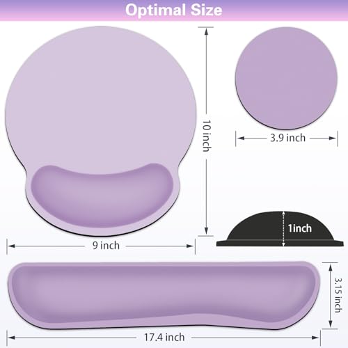 Mouse Pad with Wrist Rest Set, 3-in-1 Wrist Support Mousepad | Gaming Mat Pad with Anti-Skid Base,Ergonomic Mouse Pad Purple,Memory Foam Gel Wrist Rest for Computer Keyboard - color: Vanilla Purple