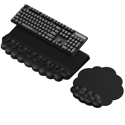 Cloud Wrist Rest for Keyboard and Mouse, Keyboard Riser Pad for Desktop | PU Leather, Non-slip, Ergonomic Angle Adjustable Arm Rest, Soft Wrist Support, Waterproof - color: Black