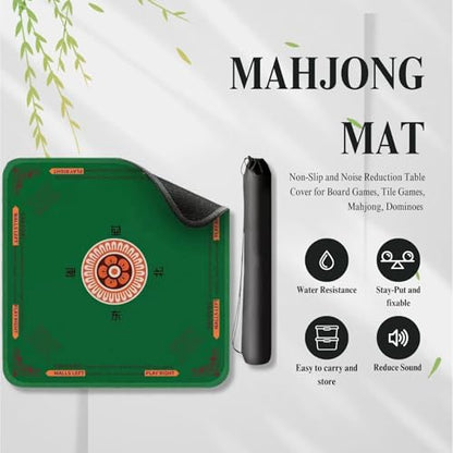 Chinese Mahjong Mat with Storage Bag, Neoprene Mahjong Table mat, 31.5x31.5 Inch, Non-Slip and Noise Reduction Table Cover for Board Games, Tile Games, Mahjong, Dominoes (Black) - color: Black