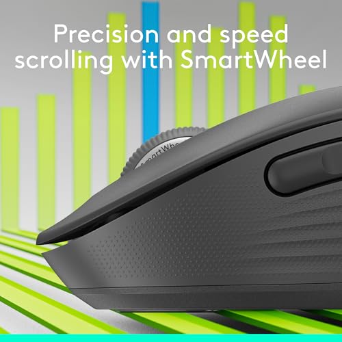 Logitech Signature Plus M750 L Wireless Mouse - for Large Hands, SmartWheel, Bluetooth, Multi Device, 24-Month Battery, Silent Clicks, Customizable Side Buttons, Contoured Shape - Graphite - style: Large Size