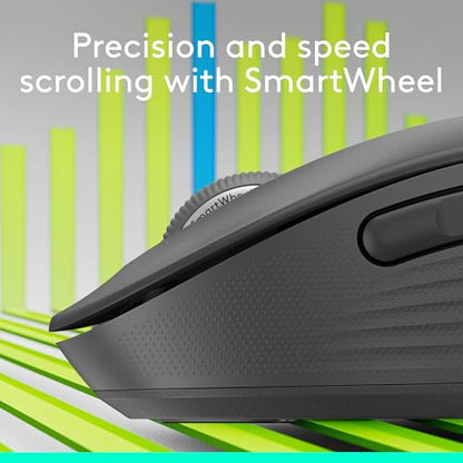 Logitech Signature Plus M750 Wireless Mouse – for Small to Medium Hands, SmartWheel, Bluetooth, Multi Device, 24-Month Battery, Silent Clicks, Customizable Side Buttons, Contoured Shape - Graphite | Wireless navigation with Bluetooth connectivity, USB rec