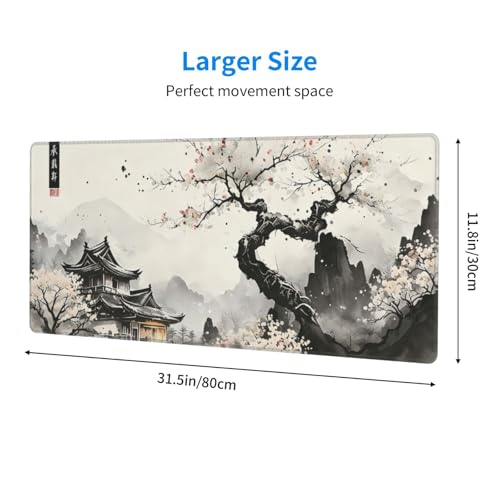 Large Gaming Mouse Pad Desk Mat, Japanese Cherry Blossom Extended Keyboard Mouse Pad Mousepad with Non-Slip Base and Stitched Edge Mouse Mat Desk Pad Mouse Pads for Desk Home Office, 31.5 x 11.8 - color: Japanese Cherry Blossom