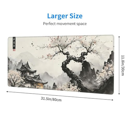 Large Gaming Mouse Pad Desk Mat, Japanese Cherry Blossom Extended Keyboard Mouse Pad Mousepad with Non-Slip Base and Stitched Edge Mouse Mat Desk Pad Mouse Pads for Desk Home Office, 31.5 x 11.8 - color: Japanese Cherry Blossom