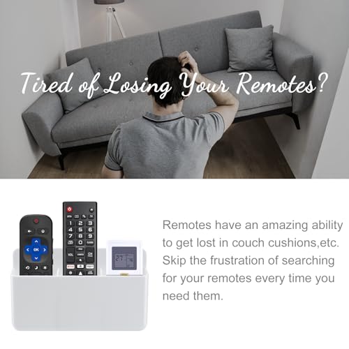 3 Slot Adjustable Remote Holder Wall Mount, TV Controller Holder Hollow Bottom Slot Easy Phone Charging, Adhesive Remote Control Holder, Wall Pen Holder for Office School Home (White) - color: White