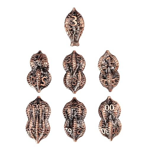 7-Piece Metal Dice Set DND Dice with Dragon Claw Design - Perfect for Dungeons & Dragons RPG Tabletop Role-Playing Games - color: Dragon Claw-ancient Copper