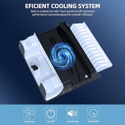 JOYTORN PS5 Vertical Stand with Cooling Fan and Dual Controller Charger Station for PlayStation 5/Slim Console, PS-5 Accessories with Headset Hooker,14 Game Rack Storage, Media Remote Organizer