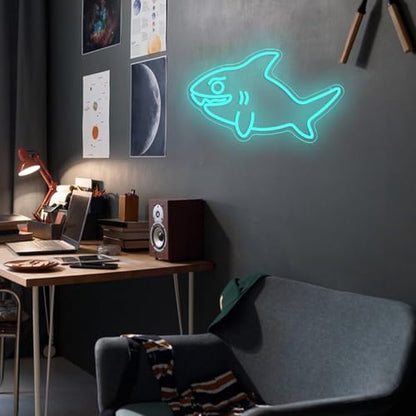 Shark Neon Sign for Wall Decor Fish LED Neon Light USB Powered Shark Shaped Light Sign for Wall Decor Man Cave Zoo Bedroom Home(10.63 * 16.54In) - style: Shark Neon