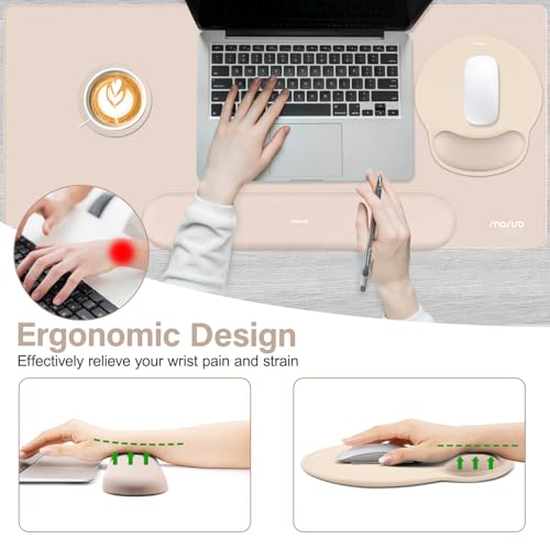 MOSISO Wrist Rest for Mouse Pad Set, Large Gaming Deskpad, Apricot | Circle Curved Mousepad&Keyboard Wrist Rest&Coaster, Ergonomic Non-Slip Mousepad&Easy Typing Pad with Silicone Lining - color: Apricot