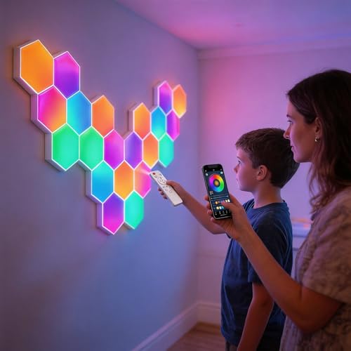 TISOFU 20 Pack Hexagon Lights LED Wall Panels, RGB Gaming Lights with APP/Music Sync & Remote, DIY Smart Modular Hexagonal Honeycomb Glide Hex Tiles Panel, Bedroom Party Decor Gifts - size: 20 Pack