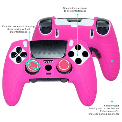Pink Anti-Slip Controller Skin,Studded Edition Protective Silicone Cover Skin Grips Compatible with PS5 Edge Controller and 6 PCS Thumb Grips Caps. - color: Pink