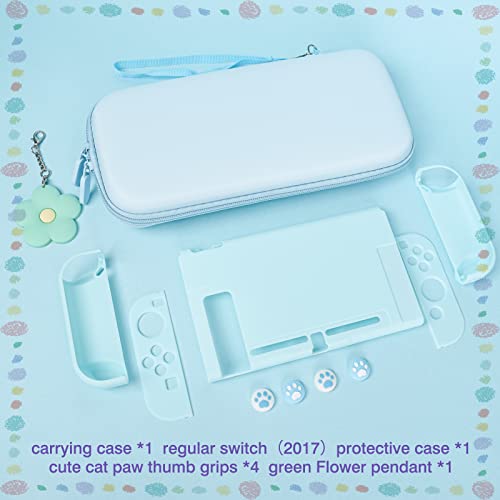 DLseego Blue Switch Case Set Carrying Case with 10 Slots Babyblue Protective Dockable Hard Shell with 4PCS Cute Cat Paw Thumb Grips Caps and 1PC Green Flower Blossom Chain for Switch 2017 Version - color: Blue, size: Switch 1 6.3inch