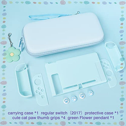 DLseego Blue Switch Case Set Carrying Case with 10 Slots Babyblue Protective Dockable Hard Shell with 4PCS Cute Cat Paw Thumb Grips Caps and 1PC Green Flower Blossom Chain for Switch 2017 Version - color: Blue, size: Switch 1 6.3inch