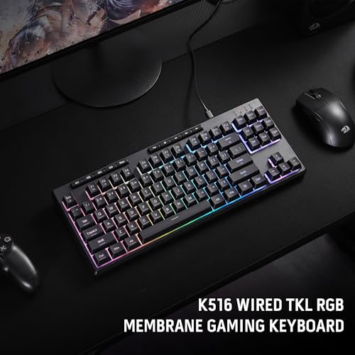 Redragon K516 Shiva TKL Wired RGB Membrane Gaming Keyboard, 87 Keys Mechanical-Feel Keyboard w/Smooth Linear Switch, On-Board Macro & Dedicated Multimedia Keys, 16.8M RGB Backlit, Software Supported - size: 87 Keys