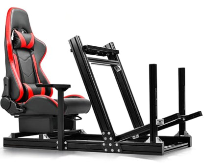 Anman Aluminum Racing Simulator Cockpit with Red Seat | 8040 Aluminum Profiles, Fit for Fanatec/Moza/Logitech/Thrustmaster, Direct Drive Steering Wheel Compatible