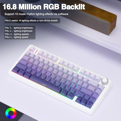 AULA F75 Pro Wireless Mechanical Keyboard,75% Hot Swappable Custom Keyboard,RGB Backlit,Pre-lubed Linear Switches,Side Printed PBT Keycaps Mechanical Gaming Keyboards,Gradient Purple - color: F75 Pro-Gradient Purple
