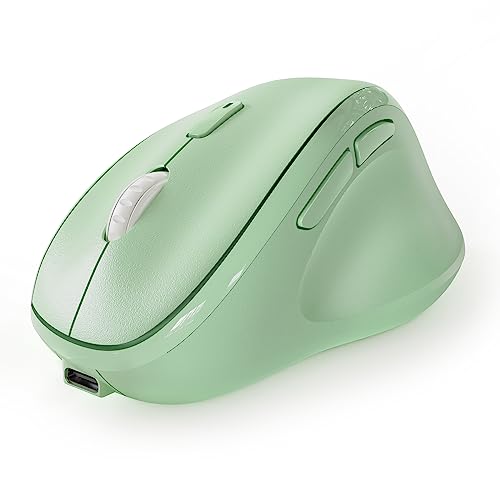 Micropack Ergonomic Vertical Wireless Bluetooth Mouse for Laptop MacBook PC Rechargeable Silent Click 3-Mode Multi-Device 2.4G Adjustable DPI Compatible with Windows Android iOS MacOS Green - color: Green, size: Rechargeable 3-Mode