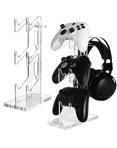 Controller Stand 3 Tiers , Universal Controller Holder Headphone Stand, Headset Holder, Acrylic Controller Display Stand Compatible with Xbox, PS5, PS4, NS - Ideal Desk Mount for Gamers,Transparent - color: Transparent