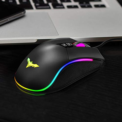 havit RGB Gaming Mouse Wired Programmable Ergonomic USB Mice 4800 Dots Per Inch 7 Buttons & 7 Color Backlit for Laptop PC Gamer Computer Desktop (Black)