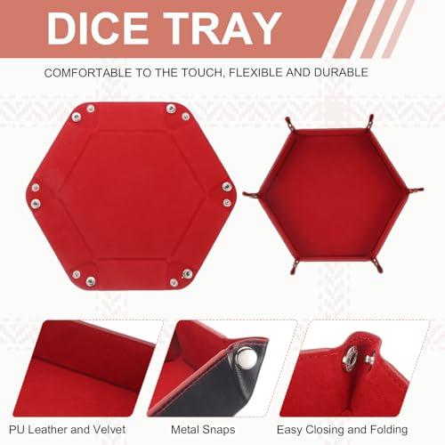 Dice Tray 10" PU Leather Velvet Folding Hexagon Dice Rolling Tray Holder Storage Box Perfect for RPG DND Table Games & Entryway & Nightstand Organizer (Dark Red, 1pcs) - color: Dark Red