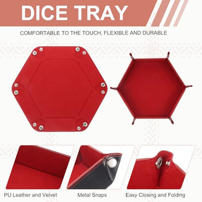 Dice Tray 10" PU Leather Velvet Folding Hexagon Dice Rolling Tray Holder Storage Box Perfect for RPG DND Table Games & Entryway & Nightstand Organizer (Dark Red, 1pcs) - color: Dark Red