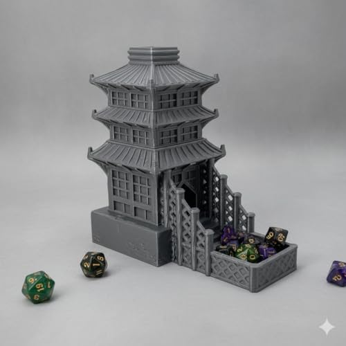 Temple Dice Dice Tower Dungeons and Dragons RPG Tabletop Roleplaying Game Jail DND (Random 7PCS D20 Dice Set Included) (Silver) - color: Silver