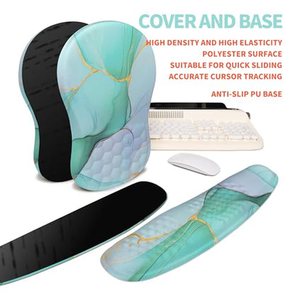 2-in-1 Ergonomic Set, Wave Rise Keyboard Wrist Rest and Massage Bulge Slope Mouse Pad Wrist Support, Cushion Memory Foam Integrated to Relieve Wrist Pain, Blue Gold Marble - color: Blue Gold Marble