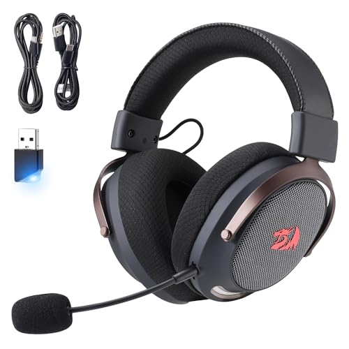 Redragon H858 3-Mode Wireless Gaming Headset, 7.1 Surround Sound, 53 mm Drivers, Memory Foam Ear Pads, Detachable Noise-canceling Microphone, Over-Ear Headphones Works for Phone, PC/PS5/NS, Black - color: Black