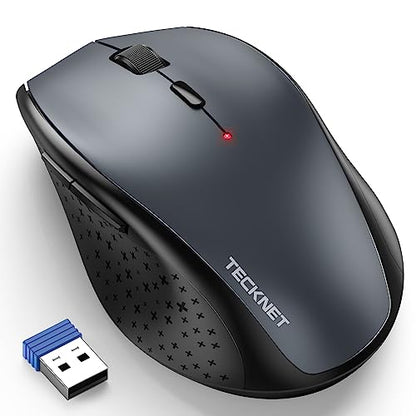 TECKNET 2.4G Wireless Mouse, 4800 DPI Ergonomic Computer Mouse, USB, Grey | Mouse for Laptop with USB Receiver, 6 Adjustable DPI, Quiet Click, 30-Month Battery, 6 Button, Portable for PC Chromebook Mac - color: Grey