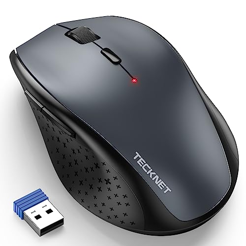 TECKNET 2.4G Wireless Mouse, 4800 DPI Ergonomic Computer Mouse, USB, Grey | Mouse for Laptop with USB Receiver, 6 Adjustable DPI, Quiet Click, 30-Month Battery, 6 Button, Portable for PC Chromebook Mac - color: Grey