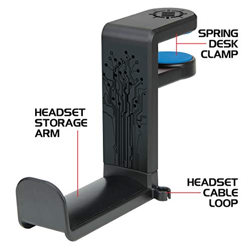 ENHANCE PC Gaming Headphone Holder - Desk Headphone Hanger Esports Headset Holder with Adjustable 360 Rotation, Under Desk Hook Clamp, Universal Fit - Built in Cable Clip Organizer - Black - color: Black