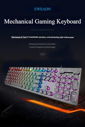 RGB Backlit Gaming Keyboard, USB Wired Mechanical Feel with Rainbow LED Lighting, Ergonomic Full-Size Multimedia PC Keyboard for Laptop Desktop, Office Typing and Casual Gaming