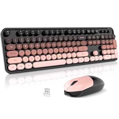 Wireless Keyboard and Mouse Combo, 2.4GHz Gradient Colorful Full-Size Retro Typewriter Keyboard with Wireless Mouse for PC/Desktop/Laptop/Windows (Black Berry) - color: Black Berry