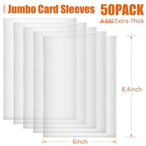 Jumbo-Card-Sleeves 4 Mil 5.9x8.1 Extra-Thick Big Card Protector Sleeves Jumbo Card Protector-50 Pack - size: XL 5.9x8.1"
