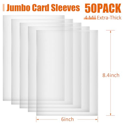 Jumbo-Card-Sleeves 4 Mil 5.9x8.1 Extra-Thick Big Card Protector Sleeves Jumbo Card Protector-50 Pack - size: XL 5.9x8.1"