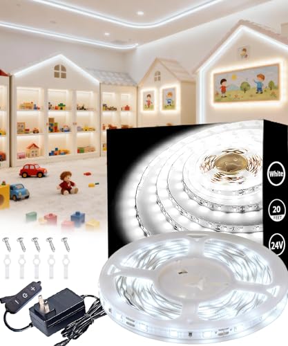 Led Strip Lights for Bedroom Dimmable 20 FT 360 Leds Rope Light Flexible Super Bright White Tape Lights for Ceiling Room Home Decor Luces Leds for DIY Living Room Kitchen Vanity Mirror Study Room - color: 6000K, size: 20 FT
