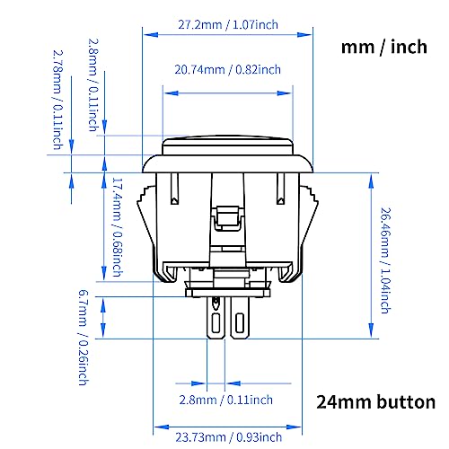 Qanba Gravity KS Mechanical Arcade Buttons 24mm Snap-in Mechanical Pushbutton (Boxed (Clear Pink E12(12 pcs)) - color: Clear Pink E12(12 pcs)