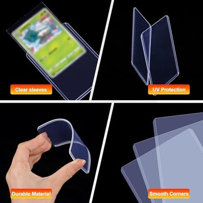 400 Card Sleeves, Clear Hard Sleeves for Cards, 3"X4" Baseball Card Sleeves, Hard Plastic Card Protectors for Trading Sports Football Game Cards (200 Hard Sleeves+200 Penny Sleeves) - size: 200 pcs + 200 pcs Clear